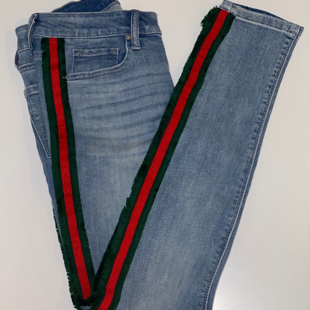 Embellished Skinny Jean with Gucci like ribbon